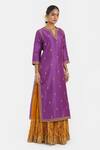 Kora_Purple Chanderi Silk Embroidery, Sequins, Beads Round Neck, Split Dori Kurta _Online_at_Aza_Fashions