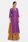 Buy_Kora_Purple Chanderi Silk Embroidery, Sequins, Beads, Gota Dori Kurta And Lehenga Set _at_Aza_Fashions