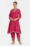 Buy_Kora_Fuchsia Chanderi Silk Embroidery, Beads, Sequins A-line Dori Kurta With Pockets _at_Aza_Fashions