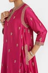 Kora_Fuchsia Chanderi Silk Embroidery, Beads, Sequins A-line Dori Kurta With Pockets _Online_at_Aza_Fashions