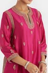Kora_Fuchsia Chanderi Silk Embroidery, Beads, Sequins A-line Dori Kurta With Pockets _at_Aza_Fashions