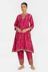 Kora_Fuchsia Chanderi , Organza Dori Kurta Salwar And Dupatta Set _at_Aza_Fashions