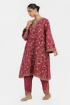 Buy Kora Red Chanderi Silk Embroidery, Beads, Sequins Split V-neck Dori A-line Kurta at Aza Fashions Buy_Kora_Red Chanderi Silk Embroidery, Beads, Sequins Split V-neck Dori A-line Kurta _at_Aza_Fashions