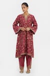 Buy Kora Red Chanderi Silk Embroidery, Beads, Sequins Split V-neck Dori A-line Kurta Online at Aza Fashions Buy_Kora_Red Chanderi Silk Embroidery, Beads, Sequins Split V-neck Dori A-line Kurta _Online_at_Aza_Fashions