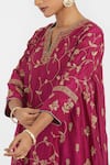 Kora_Fuchsia Chanderi Silk Embroidery, Beads, Sequins Asymmetric Hem Dori Kurta _at_Aza_Fashions