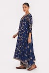 Shop_Kora_Navy Chanderi Silk Embroidery, Beads, Sequins, Gota Dori Asymmetric Hem Kurta _Online_at_Aza_Fashions
