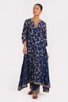 Shop_Kora_Blue Chanderi , Organza Embroidery, Dori Asymmetric Kurta And Pant Set _Online_at_Aza_Fashions