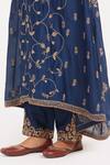 Shop_Kora_Blue Chanderi , Organza Embroidery, Dori Asymmetric Kurta And Pant Set 
