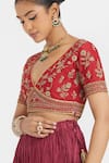 Buy Kora Red Silk, Chanderi Beads, Sequins, Embroidery V-neck Dori Blouse Buy_Kora_Red Silk, Chanderi Beads, Sequins, Embroidery V-neck Dori Blouse