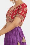Buy_Kora_Red Silk, Chanderi Embroidery, Beads, Sequins V-neck Dori Blouse _Online_at_Aza_Fashions