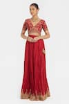 Kora Red Chanderi Silk Embroidery, Beads, Sequins V-neck Dori Blouse Online at Aza Fashions Kora_Red Chanderi Silk Embroidery, Beads, Sequins V-neck Dori Blouse _Online_at_Aza_Fashions