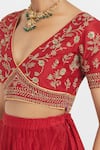 Buy Kora Red Chanderi Silk Embroidery, Beads, Sequins V-neck Dori Blouse Buy_Kora_Red Chanderi Silk Embroidery, Beads, Sequins V-neck Dori Blouse