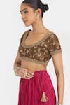 Buy Kora Olive Green Chanderi Silk Embroidery, Beads, Sequins Round Neck Dori Blouse Online at Aza Fashions Buy_Kora_Olive Green Chanderi Silk Embroidery, Beads, Sequins Round Neck Dori Blouse _Online_at_Aza_Fashions