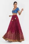 Shop_Kora_Blue Silk, Silk, Embroidery, Beads, Dori Blouse And Lehenga 