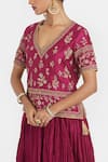 Kora_Fuchsia Chanderi Silk Embroidery, Beads, Sequins, Gota Dori Blouse And Lehenga _Online_at_Aza_Fashions