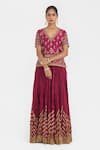 Shop_Kora_Fuchsia Chanderi Silk Embroidery, Beads, Sequins, Gota Dori Blouse And Lehenga _Online_at_Aza_Fashions