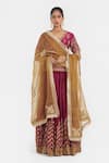 Buy_Kora_Fuchsia Chanderi , Organza Beads, Dori Blouse Lehenga And Dupatta _at_Aza_Fashions