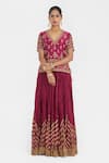 Buy_Kora_Fuchsia Chanderi , Organza Beads, Dori Blouse Lehenga And Dupatta 
