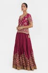Shop_Kora_Fuchsia Chanderi , Organza Beads, Dori Blouse Lehenga And Dupatta 