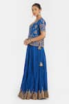 Kora Blue Chanderi Silk Embroidery, Beads, Sequins V-neck Dori Long Choli Online at Aza Fashions Kora_Blue Chanderi Silk Embroidery, Beads, Sequins V-neck Dori Long Choli _Online_at_Aza_Fashions