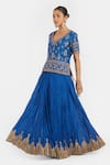 Kora Blue Chanderi Silk Embroidery, Beads, Sequins V-neck Dori Long Choli at Aza Fashions Kora_Blue Chanderi Silk Embroidery, Beads, Sequins V-neck Dori Long Choli _at_Aza_Fashions