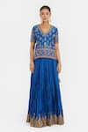 Buy_Kora_Blue , , Embroidery, Beads, Dori Choli And Kali Lehenga _at_Aza_Fashions