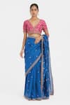 Kora_Blue Chanderi , Embroidery, Beads, Floral Dori Saree And Blouse Set _at_Aza_Fashions
