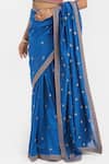 Buy_Kora_Blue Chanderi , Embroidery, Beads, Floral Dori Saree And Blouse Set 