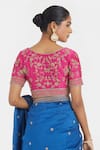 Shop_Kora_Blue Chanderi , Embroidery, Beads, Floral Dori Saree And Blouse Set 