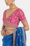 Buy_Kora_Blue Chanderi , Embroidery, Beads, Floral Dori Saree And Blouse Set _Online
