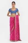 Buy_Kora_Fuchsia Chanderi Silk Embroidery, Beads, Sequins, Zari Floral Dori Saree _Online_at_Aza_Fashions