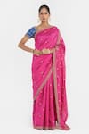 Shop_Kora_Fuchsia Chanderi Silk Embroidery, Beads, Sequins, Zari Floral Dori Saree _Online_at_Aza_Fashions