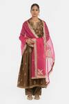 Buy_Kora_Fuchsia Silk Organza Embroidery, Beads, Sequins, Fringe, Zari Dori Dupatta _at_Aza_Fashions