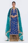 Buy_Kora_Teal Silk Organza Embroidery, Beads, Sequins Dori Floral Booti Dupatta _at_Aza_Fashions