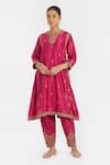 Buy_Kora_Fuchsia Chanderi Silk Embroidery, Beads, Sequins Dori Salwar _at_Aza_Fashions