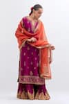 Buy_Kora_Fuchsia Chanderi Silk Gota Patti, Tassels Crushed Sharara With Border _at_Aza_Fashions