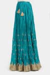 Kora_Teal Chanderi Silk Gota Patti, Embroidery, Tassels 40 Kali Lehenga _Online_at_Aza_Fashions