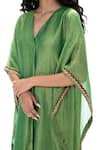 Shop Mimamsaa Green Tissue Gota Patti, Embroidery, Beads Malati Handwoven Crushed Kaftan Set Shop_Mimamsaa_Green Tissue Gota Patti, Embroidery, Beads Malati Handwoven Crushed Kaftan Set