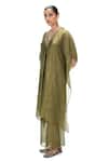 Shop Mimamsaa Olive Green Tissue Embroidery, Sequins Shobhana Handwoven Kaftan With Pant Online at Aza Fashions Shop_Mimamsaa_Olive Green Tissue Embroidery, Sequins Shobhana Handwoven Kaftan With Pant _Online_at_Aza_Fashions