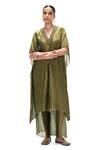 Buy Mimamsaa Olive Green Tissue Embroidery, Sequins Shobhana Handwoven Kaftan With Pant at Aza Fashions Buy_Mimamsaa_Olive Green Tissue Embroidery, Sequins Shobhana Handwoven Kaftan With Pant _at_Aza_Fashions