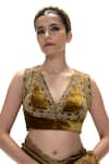 Mimamsaa_Brown Velvet, Silk Embroidery, Sequins V-neck Lubhna Handwoven Blouse _Online_at_Aza_Fashions