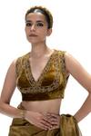 Buy_Mimamsaa_Brown Velvet, Silk Embroidery, Sequins V-neck Lubhna Handwoven Blouse _Online_at_Aza_Fashions