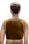 Shop_Mimamsaa_Brown Velvet, Silk Embroidery, Sequins V-neck Lubhna Handwoven Blouse _at_Aza_Fashions
