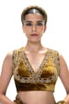 Buy_Mimamsaa_Brown Velvet, Silk Embroidery, Sequins V-neck Lubhna Handwoven Blouse _at_Aza_Fashions