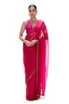 Buy_Mimamsaa_Magenta Organza, Silk Metallic Thread, Handwoven Saree And Unstitched Blouse _at_Aza_Fashions