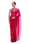 Mimamsaa_Magenta Organza, Silk Metallic Thread, Handwoven Saree And Unstitched Blouse _Online_at_Aza_Fashions