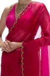 Mimamsaa_Magenta Organza, Silk Metallic Thread, Handwoven Saree And Unstitched Blouse _at_Aza_Fashions