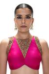 Buy_Mimamsaa_Magenta Organza, Silk Metallic Thread, Handwoven Saree And Unstitched Blouse 