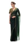 Mimamsaa Emerald Green Organza, Silk Piping Chiara Saree With Unstitched Blouse Online at Aza Fashions Mimamsaa_Emerald Green Organza, Silk Piping Chiara Saree With Unstitched Blouse _Online_at_Aza_Fashions
