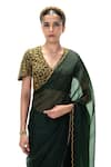 Shop Mimamsaa Emerald Green Organza, Silk Piping Chiara Saree With Unstitched Blouse Online at Aza Fashions Shop_Mimamsaa_Emerald Green Organza, Silk Piping Chiara Saree With Unstitched Blouse _Online_at_Aza_Fashions